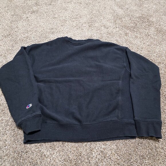 Champion Reverse Weave Crewneck Sweatshirt Black Script Logo Men’s M - Picture 7 of 8